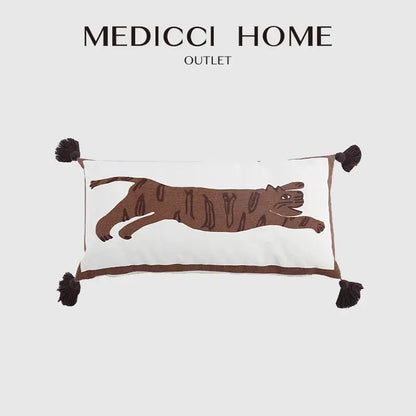 Antique brown tiger print pillow cover white bedroom decor with tassels