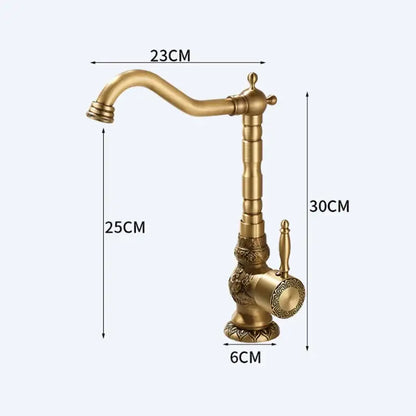 Antique carved brass bathroom sink faucet hot and cold mixer tap