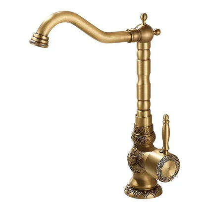 Antique carved brass bathroom sink faucet hot and cold mixer tap