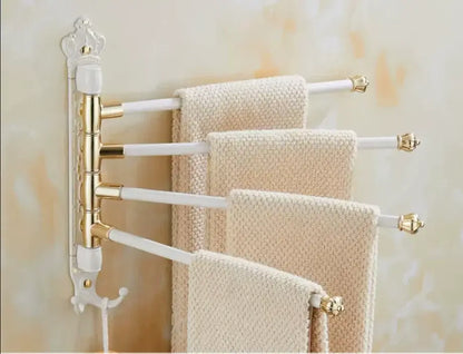 Antique carved swivel towel hanger bathroom brass folding rack