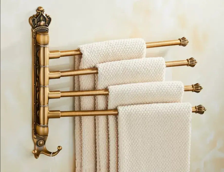 Antique carved swivel towel hanger bathroom brass folding rack