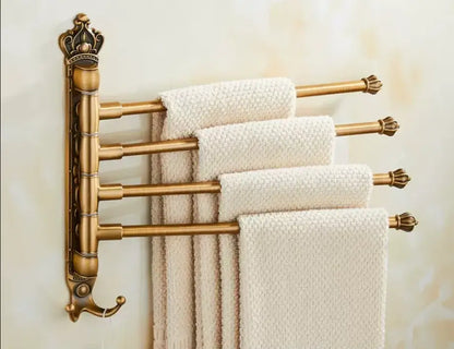 Antique carved swivel towel hanger bathroom brass folding rack