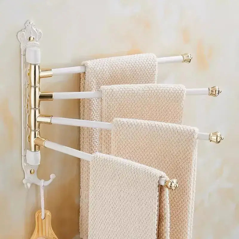 Antique carved swivel towel hanger bathroom brass folding rack