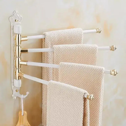 Antique carved swivel towel hanger bathroom brass folding rack
