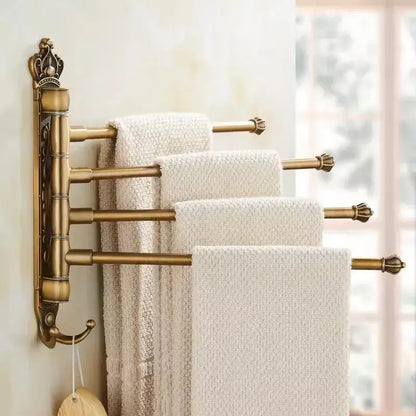 Antique carved swivel towel hanger bathroom brass folding rack