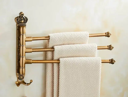 Antique carved swivel towel hanger bathroom brass folding rack