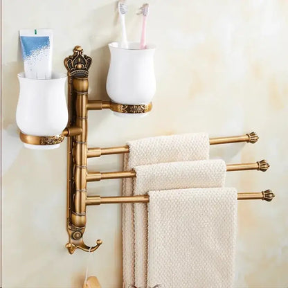 Antique carved swivel towel hanger bathroom brass folding rack