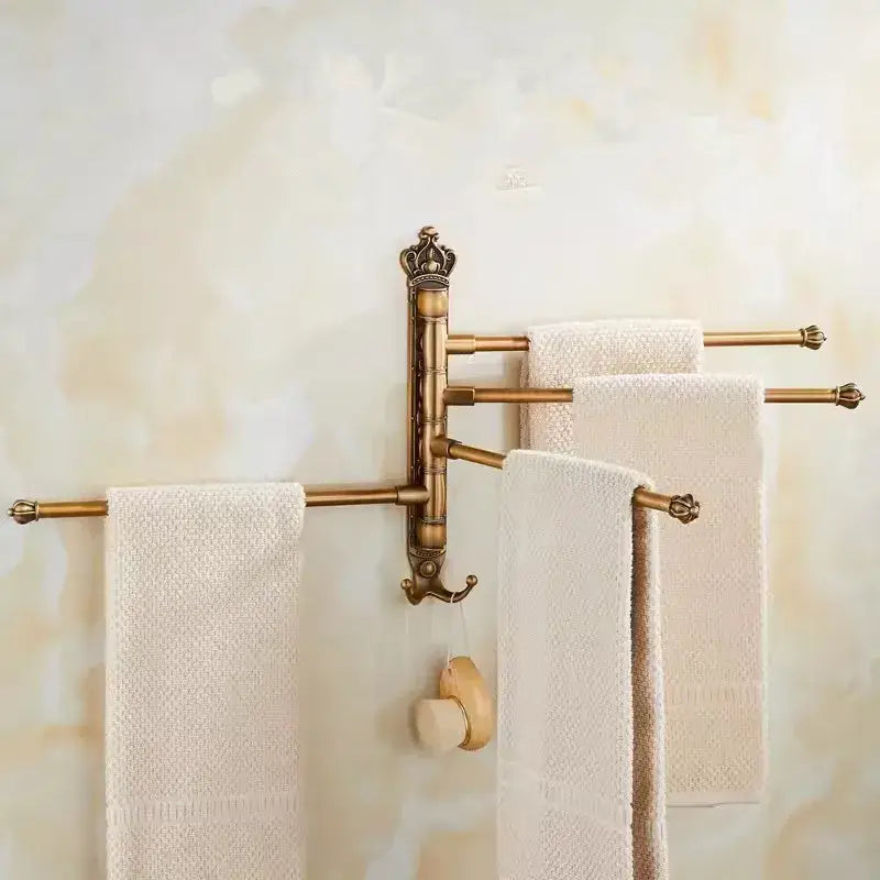 Antique carved swivel towel hanger bathroom brass folding rack