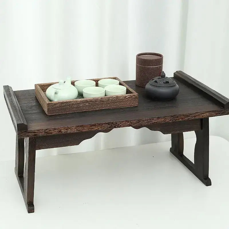 Antique chinese dark solid wood foldable table for tea room