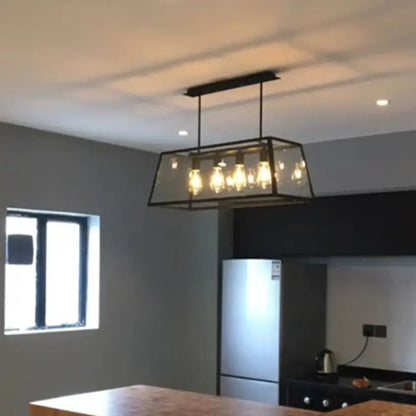 Antique black metal and clear glass pendant light dining room 4 head