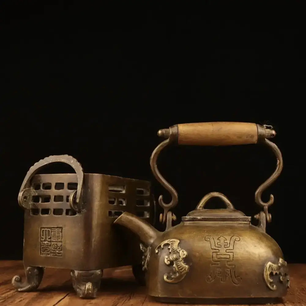 Antique engraved brass warm wine pots kitchen decor