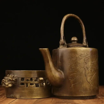 Antique engraved brass warm wine pots kitchen decor
