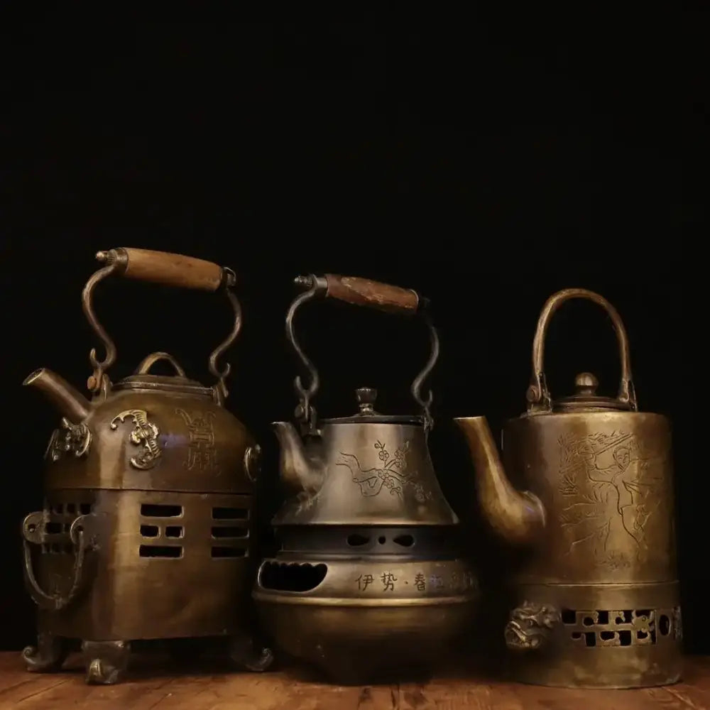 Antique engraved brass warm wine pots kitchen decor