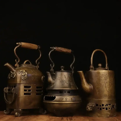 Antique engraved brass warm wine pots kitchen decor