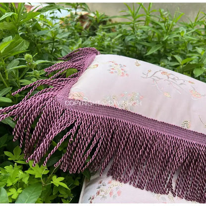 Antique crane floral jacquard pink satin pillow case bedroom decor