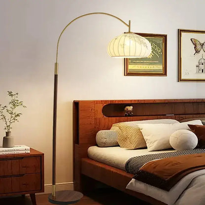 Antique brass and wood fishing floor lamp for living room