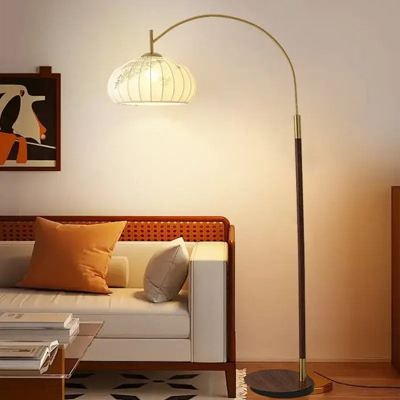 Antique brass and wood fishing floor lamp for living room