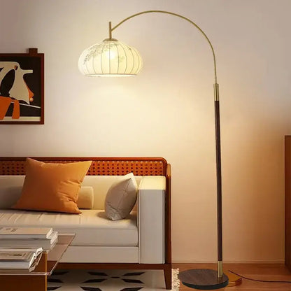 Antique brass and wood fishing floor lamp for living room