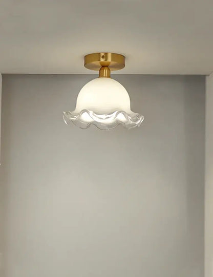 French antique white and gold glass ceiling light bedroom scalloped edge