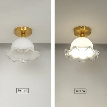 French antique white and gold glass ceiling light bedroom scalloped edge