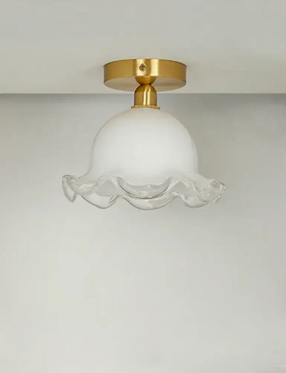 French antique white and gold glass ceiling light bedroom scalloped edge