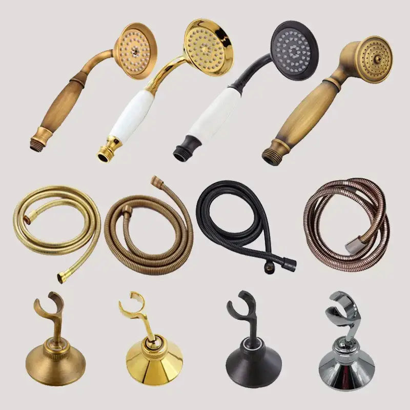 Antique brass & black handheld shower head bathroom set