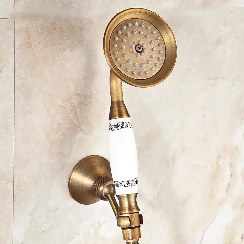 Antique brass & black handheld shower head bathroom set