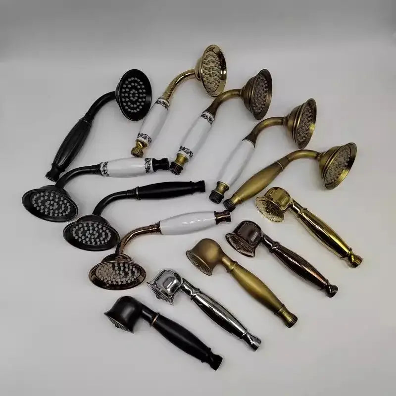 Antique brass & black handheld shower head bathroom set