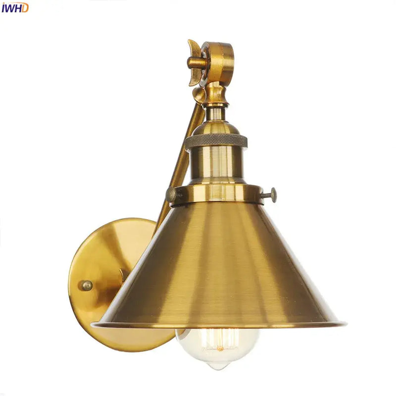 Industrial antique gold wall lamp bedroom conical sconce