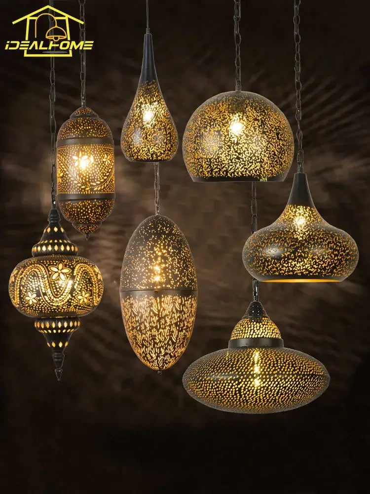 Antique hollow carving golden pendant light for dining room