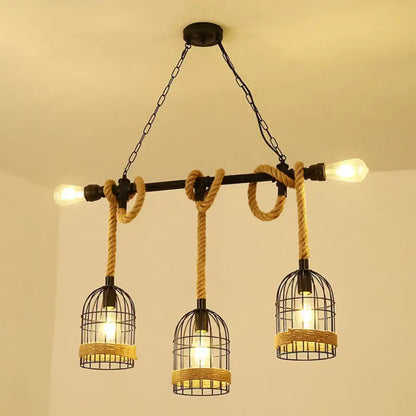 Industrial industrial iron hanging island light kitchen black & beige