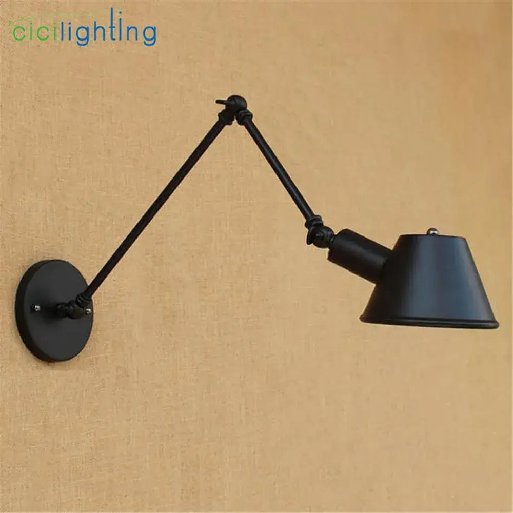 Industrial black wall lights with double swing arms for study room