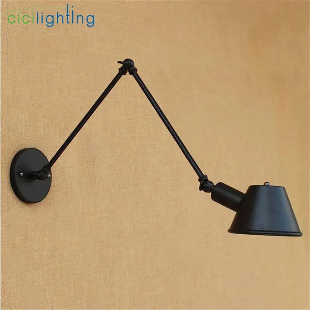 Industrial black wall lights with double swing arms for study room