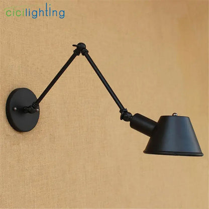 Industrial black wall lights with double swing arms for study room