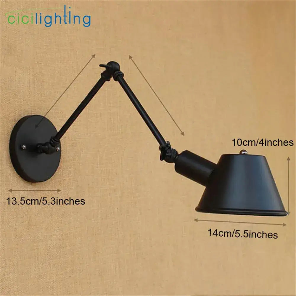 Industrial black wall lights with double swing arms for study room