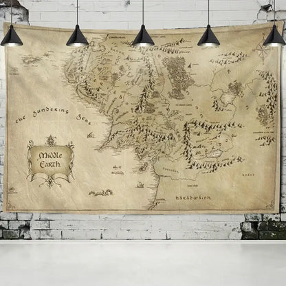 Antique pirate treasure map beige tapestry living room wall decor