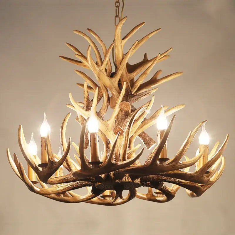 Antique resin antler chandelier golden brown dining room lighting