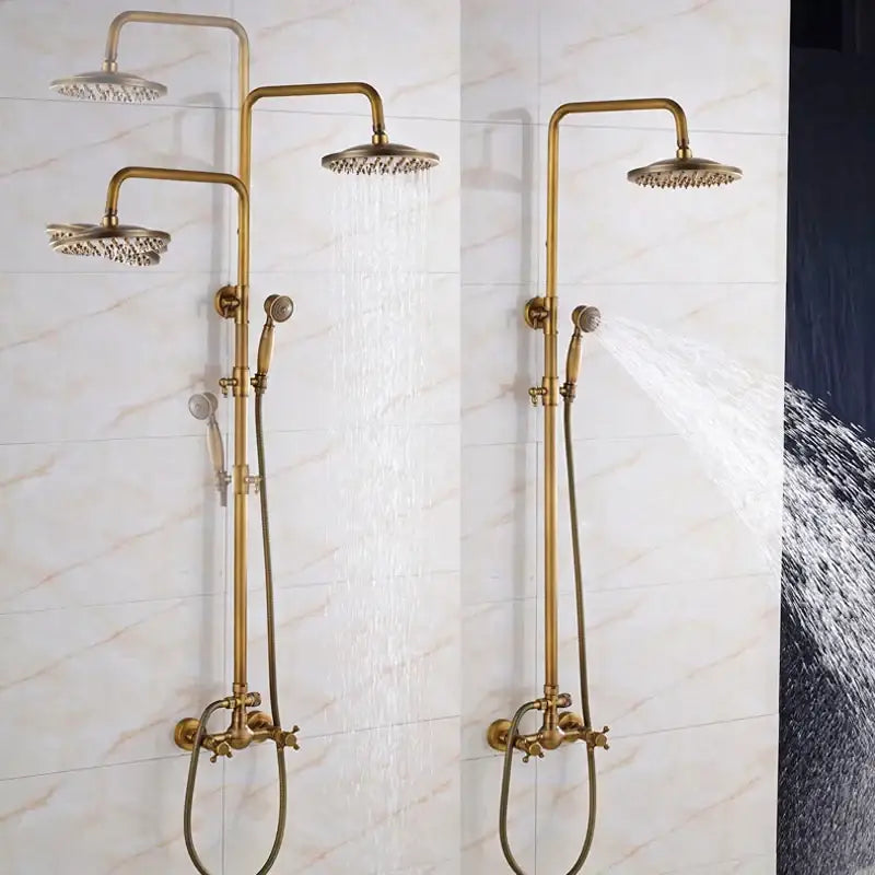 Antique brass rainfall shower mixer tap set bathroom faucet assembly