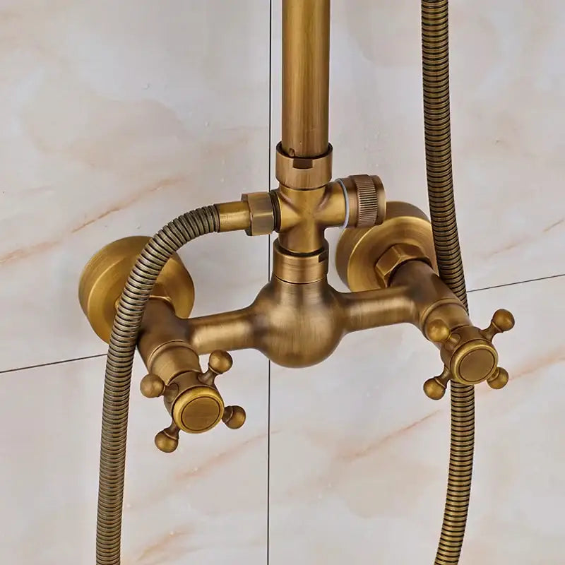 Antique brass rainfall shower mixer tap set bathroom faucet assembly
