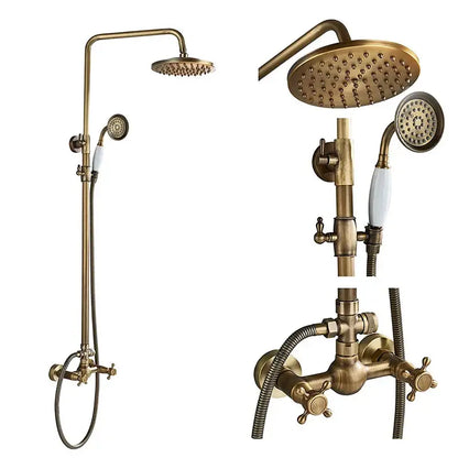 Antique brass rainfall shower mixer tap set bathroom faucet assembly