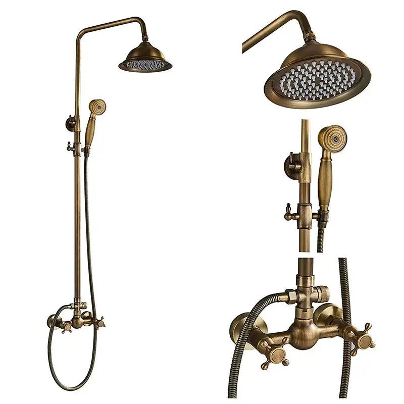 Antique brass rainfall shower mixer tap set bathroom faucet assembly