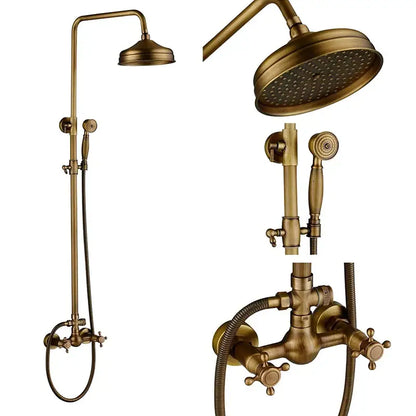 Antique brass rainfall shower mixer tap set bathroom faucet assembly