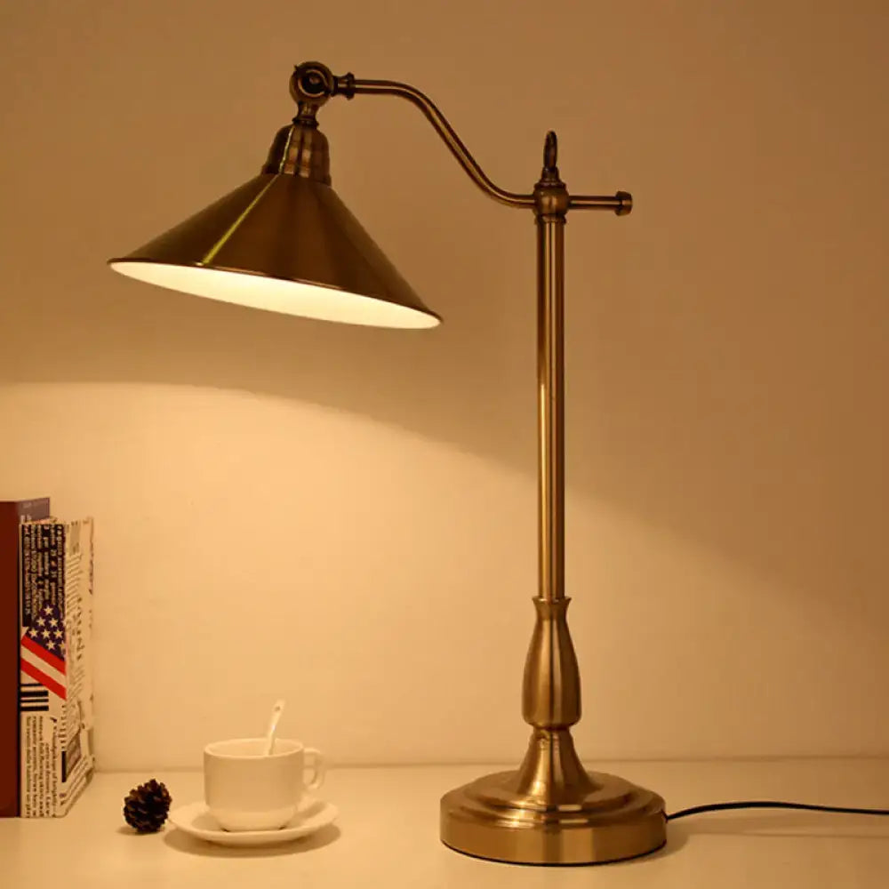 Antique bronze conical table lamp with rotary joint bedroom light