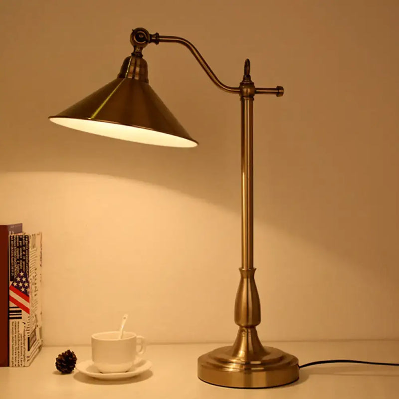 Antique bronze conical table lamp with rotary joint bedroom light