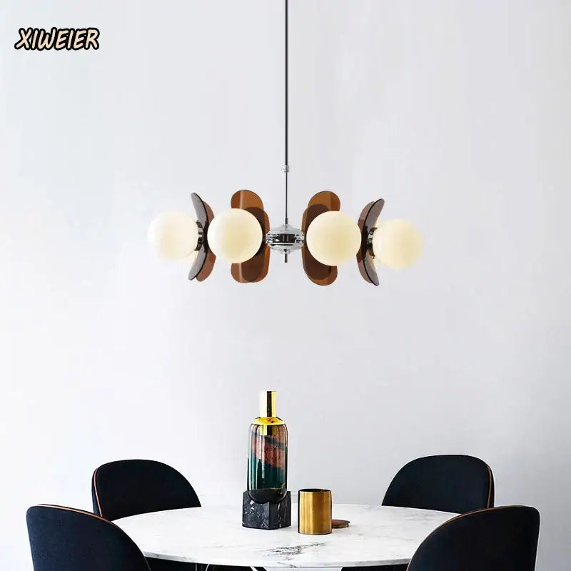 Antique style chandelier wood leaf pendant light – living room