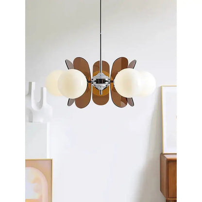 Antique style chandelier wood leaf pendant light – living room