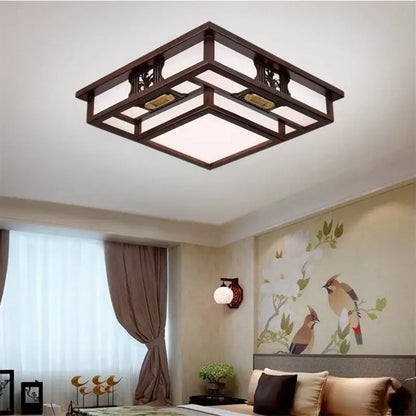 Antique style solid wood chinese landscape ceiling light bedroom