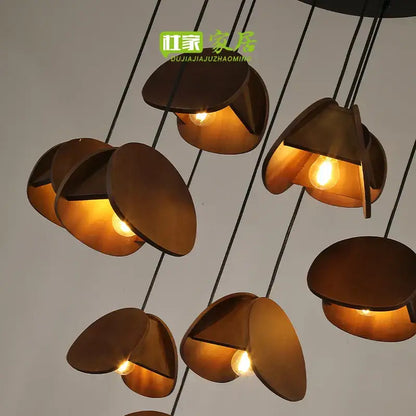 Antique style bronze solid wood pendant light living room chandelier