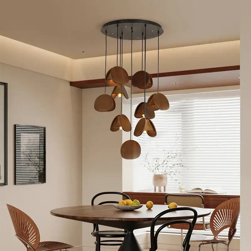 Antique style bronze solid wood pendant light living room chandelier