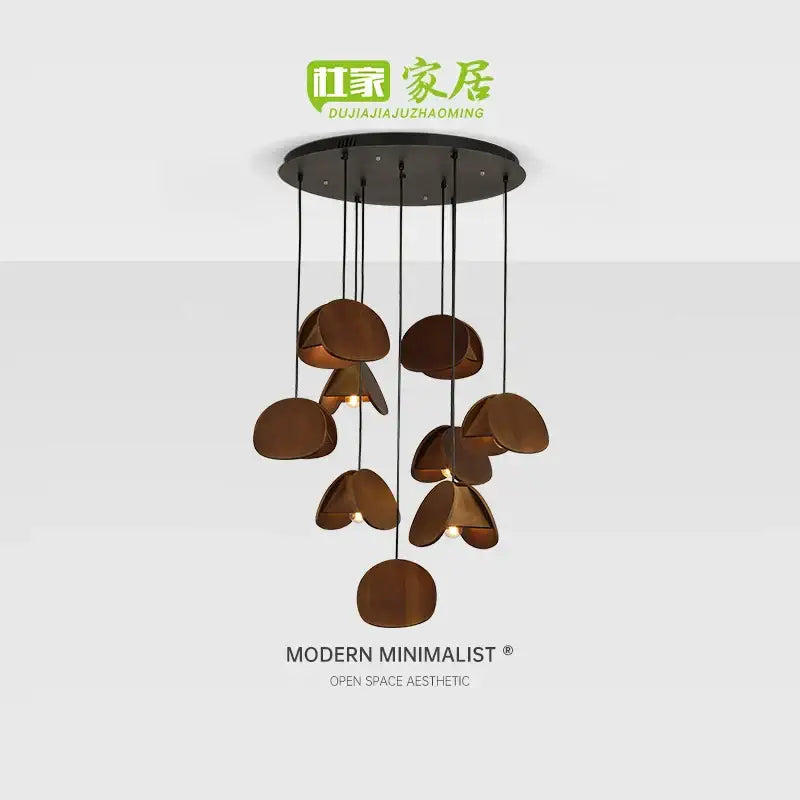 Antique style bronze solid wood pendant light living room chandelier